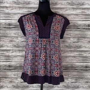 DR2 Blue/Orange/Red Multi-patterned blouse in M